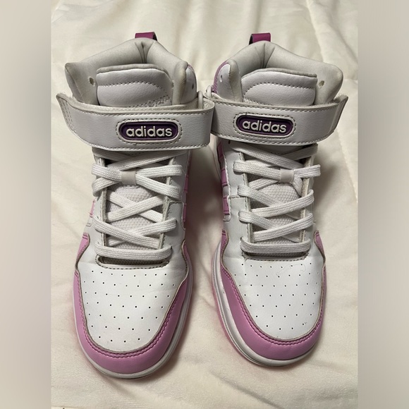 Adidas high top cloudfoam sneaker pink and white girls size 3 - Picture 2 of 16